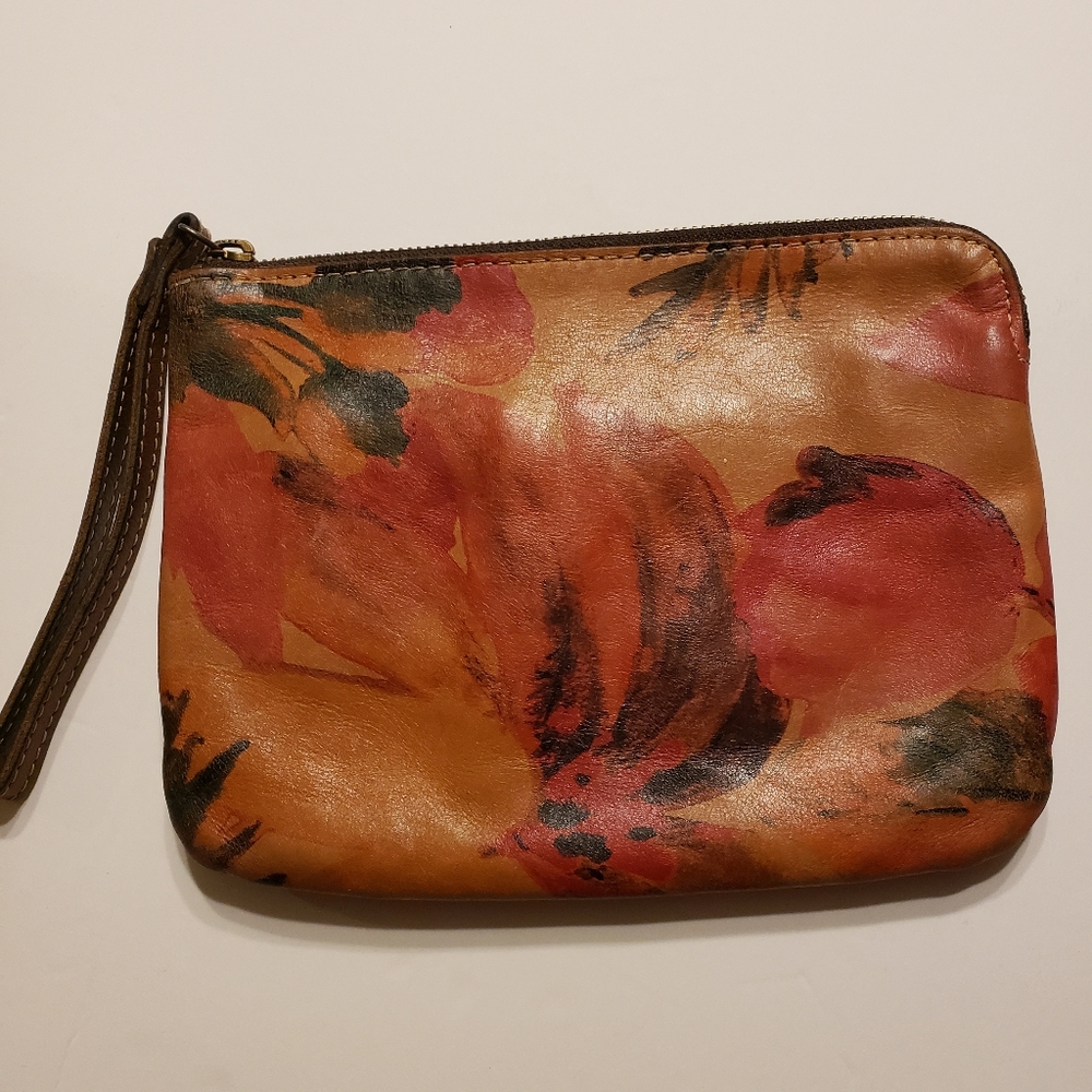 Patricia Nash Orange Red Wristlet with Abstract Design